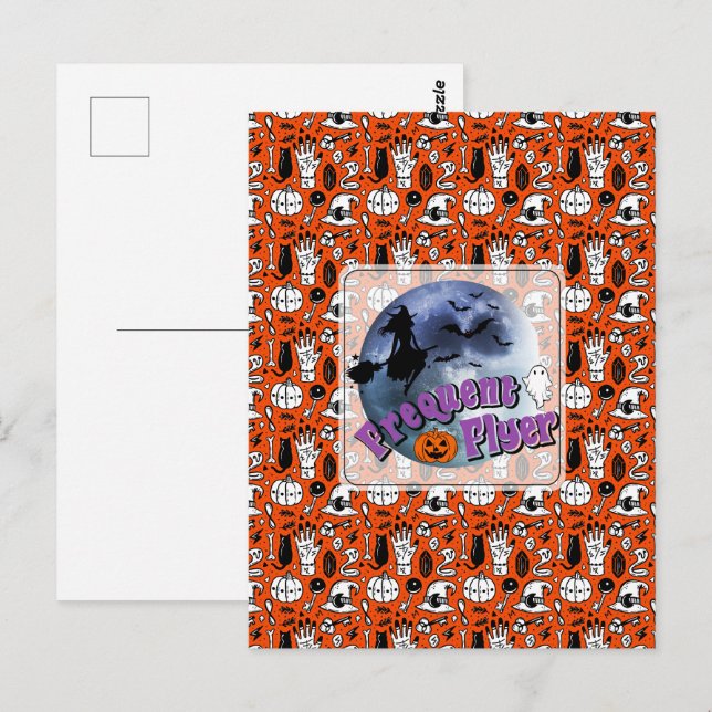Carte Postale Broomstick pour sorcière Halloween Circulaire fréq (Devant / Derrière)