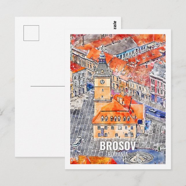 Carte Postale Brosov Roumanie Fameux Voyage Aquarelle croquis (Devant / Derrière)