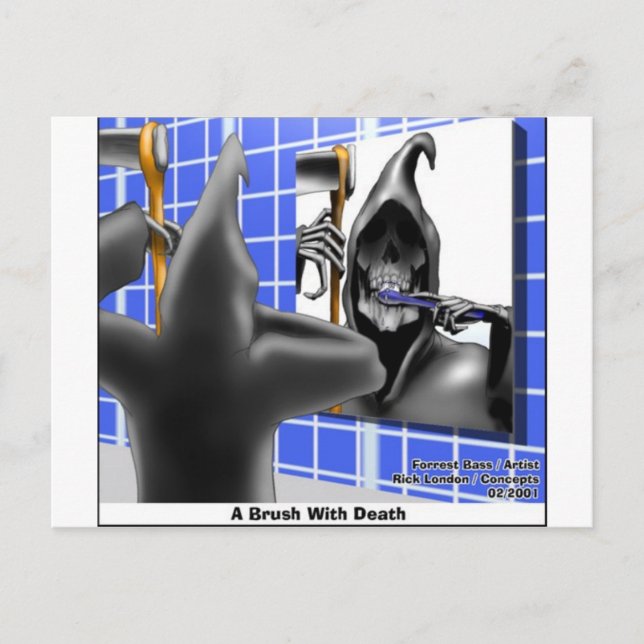 Carte Postale Brosse Avec La Mort Drôle Drôle Halloween Dons De  (Devant)