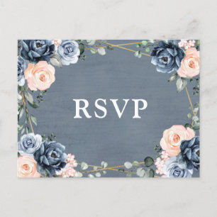 Carte Postale Brosse bleu foncé Géométrique Flore RSVP