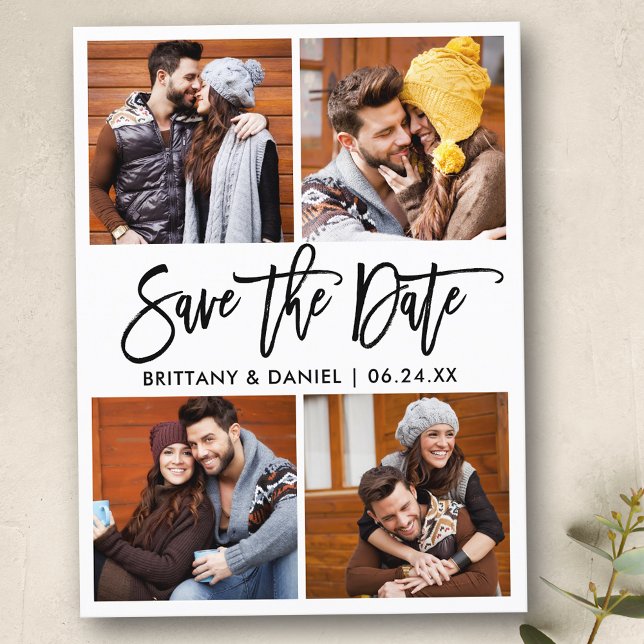 Carte Postale Brosse moderne Script 4 Collage de photos Enregist (Customize to change your personalized text size or text style.)