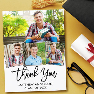 Carte Postale Brosse moderne Script 4 Photo Graduation Merci