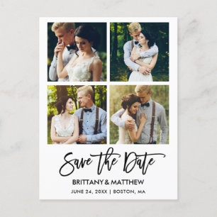 Carte Postale Brosse Moderne Script 4 Photos Enregistrer La Date