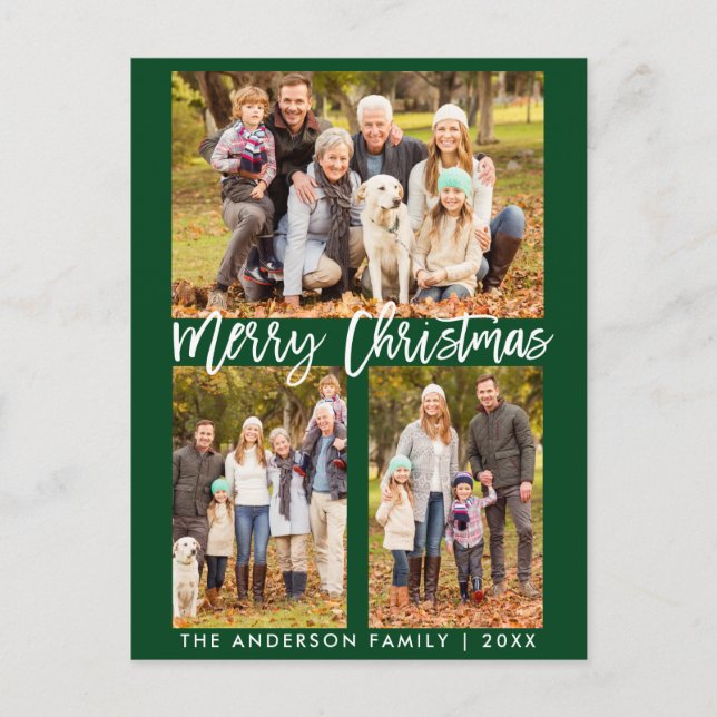 Carte Postale Brosse moderne Script Famille 3 Photo Joyeux Noël (Devant)