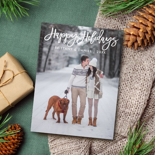 Carte Postale Brosse moderne Script Joyeux vacances photo (Customize to change your personalized text size or text style.)