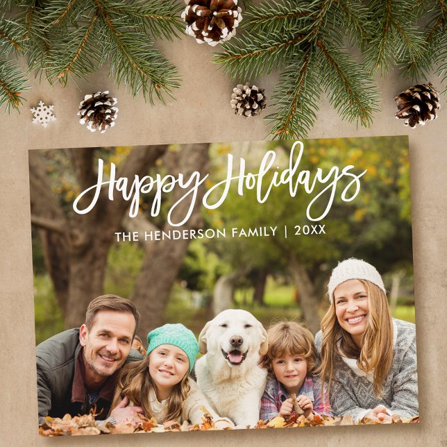 Carte Postale Brosse moderne Script Joyeux vacances Photo de fam (Customize to change your personalized text size or text style.)