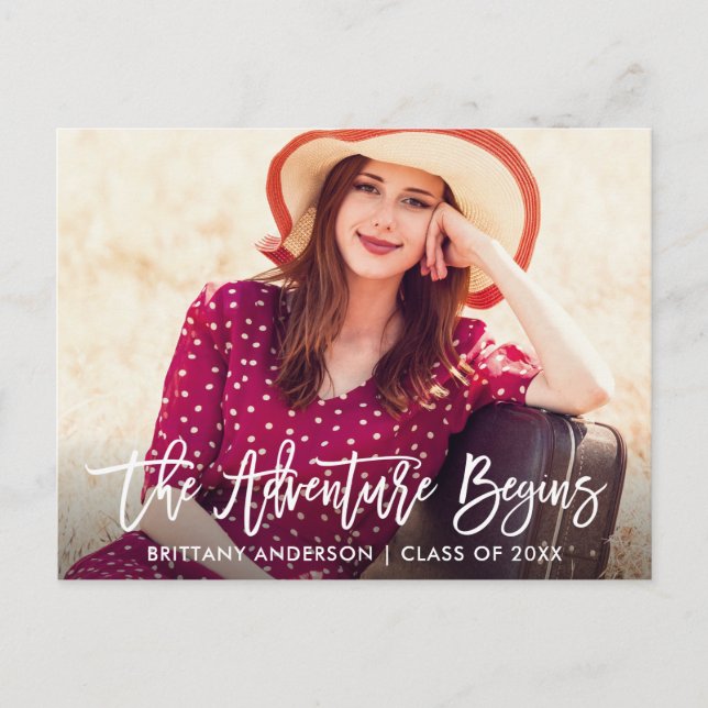 Carte Postale Brosse moderne Script L'aventure commence Diplômé (Devant)
