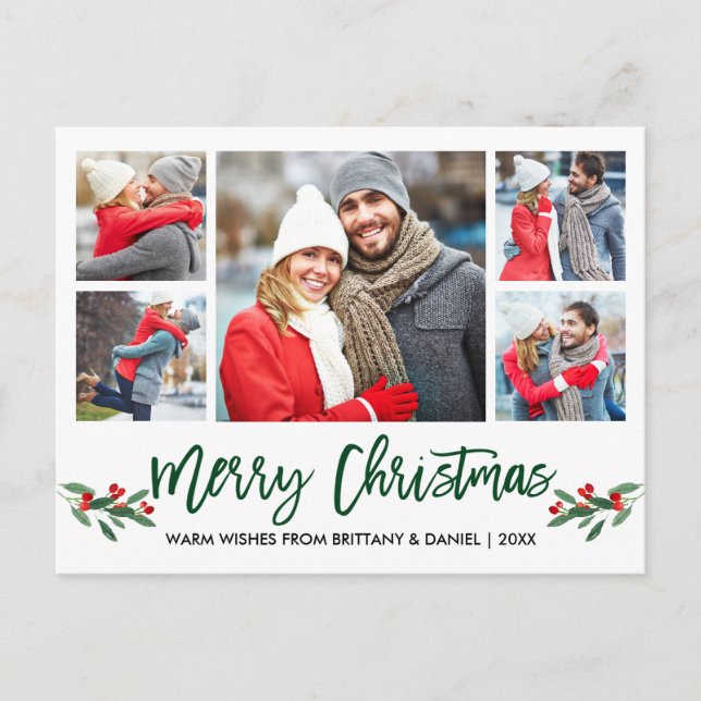 Carte Postale Brosse moderne Script vert 5 Photo Joyeux Noël (Devant)