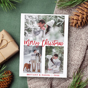 Carte Postale Brosse rouge moderne Script Joyeux Noël Photo