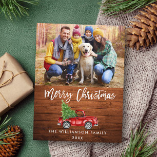 Carte Postale Brosse Rustique en bois Script Vintage Camion Noël