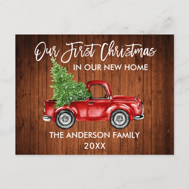 Carte Postale Brosse Script Bois Premier Noël Nouveau Camion (Devant)