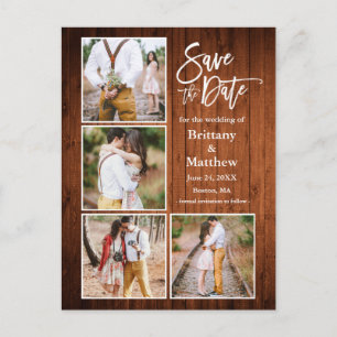 Carte Postale Brosse Script Bois Save The Date Couple 4 Photo
