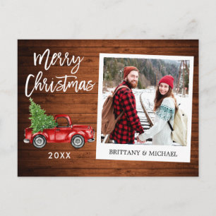 Carte Postale Brosse Script Camion Photo instantanée Bois Noël