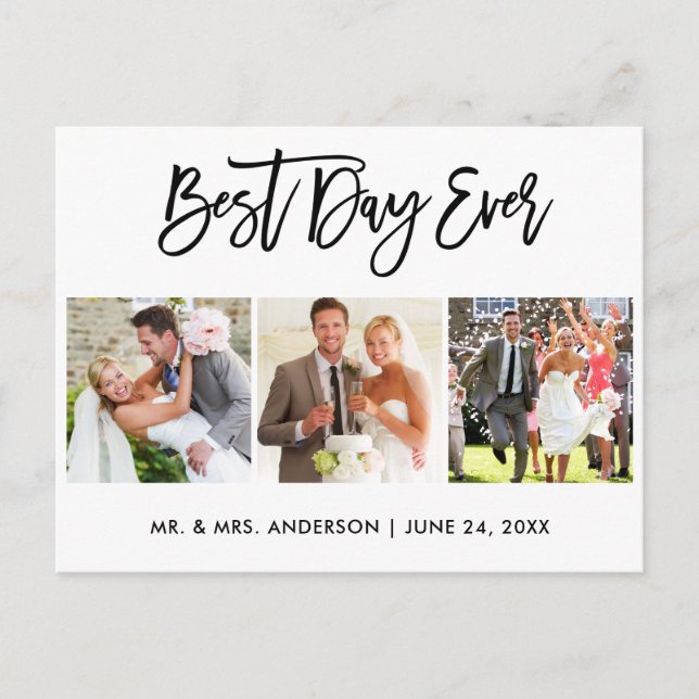 Carte Postale Brosse Script Meilleur Jour Jamais Mariage 3 Photo (Devant)