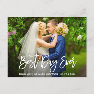 Carte Postale Brosse Script meilleur jour jamais Mariage Merci