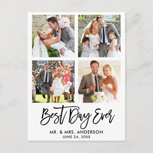 Carte Postale Brosse Script Meilleur Jour Jamais Mariage Merci p (Devant)