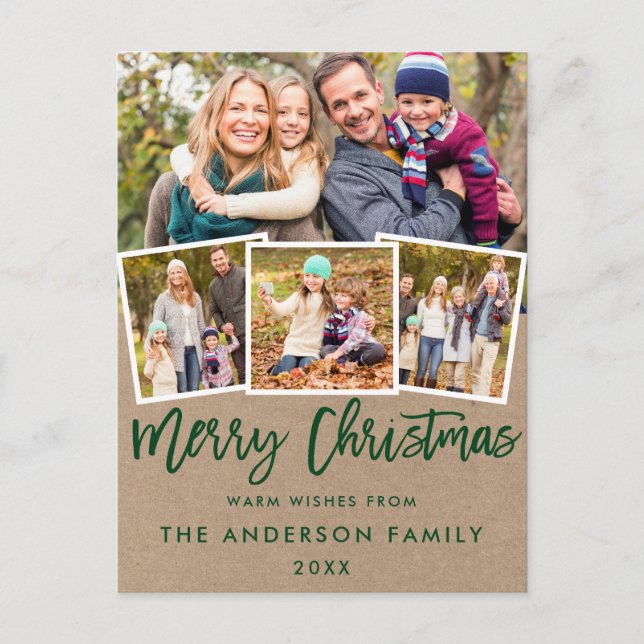 Carte Postale Brosse verte Kraft Script Joyeux Noël 4 Photo (Devant)