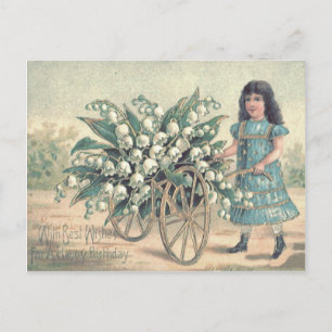Carte Postale Brouette de petite fille mignonne au muguet