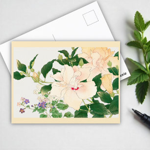 Carte Postale Browallia & Hibiscus Fleurs - Bois japonais