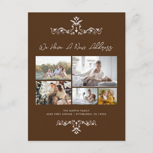 Carte Postale Brown 5 photos Faire-part de déplacement orné (Devant)