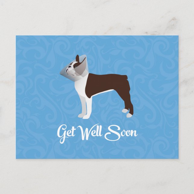Carte Postale Brown Boston Terrier Obtenez Bien Bientôt Design (Devant)