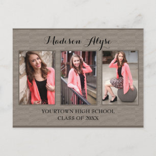 Carte postale Brown et Tan Three Photo Graduation