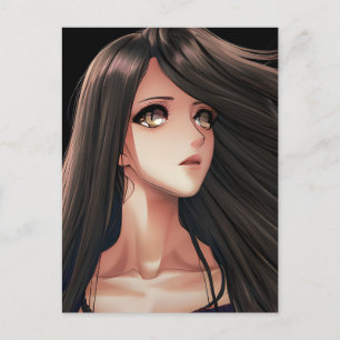 Carte Postale Brown Eyed Brunette Anime Girl Anniversaire