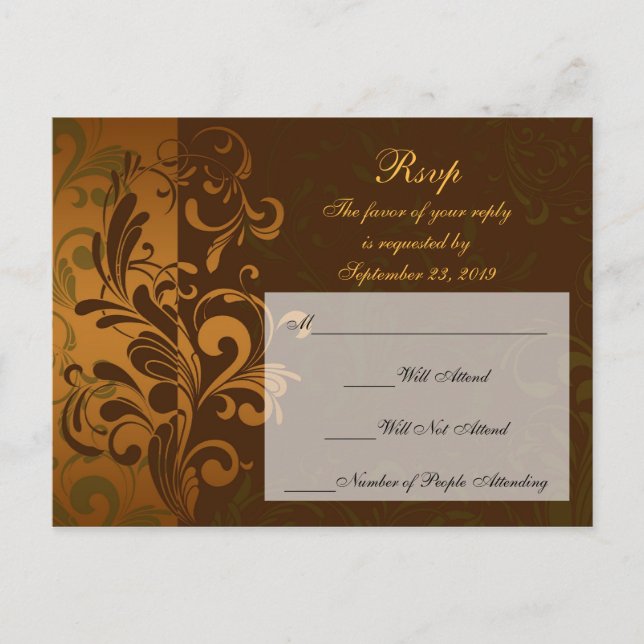 Carte postale Brown or/vert RSVP réponse (Devant)