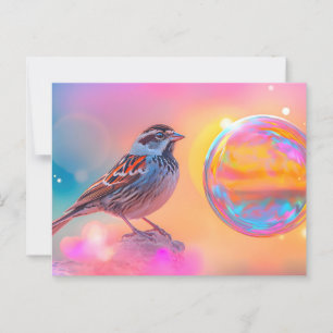 Carte Postale Bruant coloré et bulle arc-en-ciel