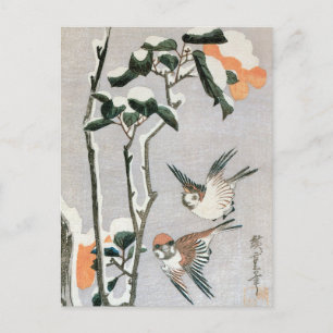 Carte Postale Bruants et Camellia en Neige par Ando Hiroshige
