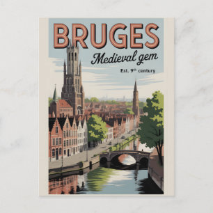 Carte Postale Bruges Belgique Ciel Rétro Cité Voyage