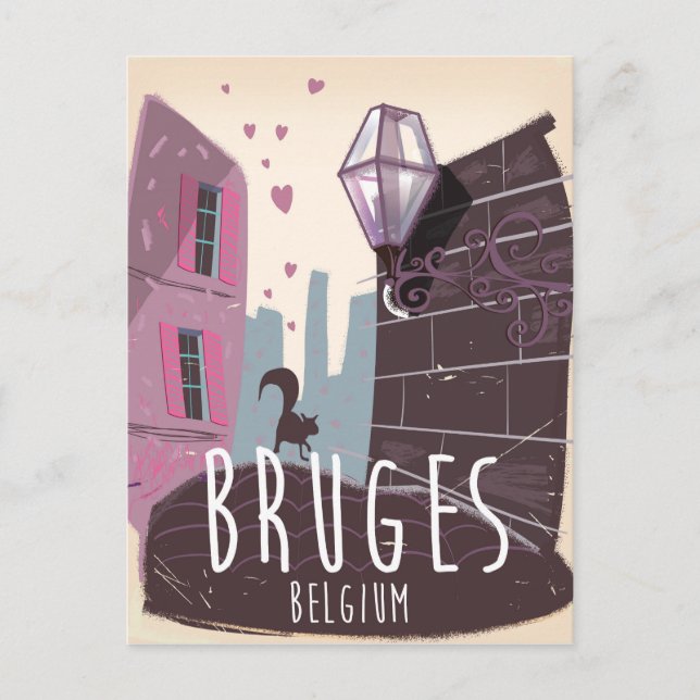 Carte Postale Bruges, Belgique poster de voyage de dessin animé (Devant)