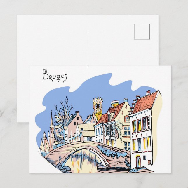 Carte Postale Bruges Canal Belgique Illustration Voyage (Devant / Derrière)
