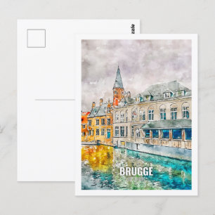 Carte Postale Brugge Belgique Fameux Travel Place Aquarelle