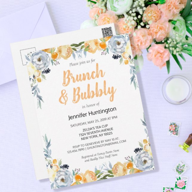 Carte Postale Brunch & Bubbly Réception de Mariage Floral Boho (Créateur téléchargé)