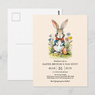 Carte Postale Brunch de Pâques et chasse aux oeufs Bunny Fleur