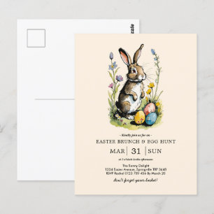 Carte Postale Brunch de Pâques et chasse aux oeufs Bunny Fleur