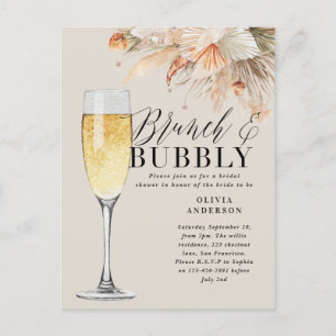 Carte Postale brunch et bulle Bridal douche pampas herbe Invit