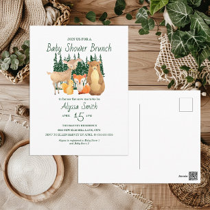 Carte Postale Brunch pour Baby Shower avec les Amis de la Forêt