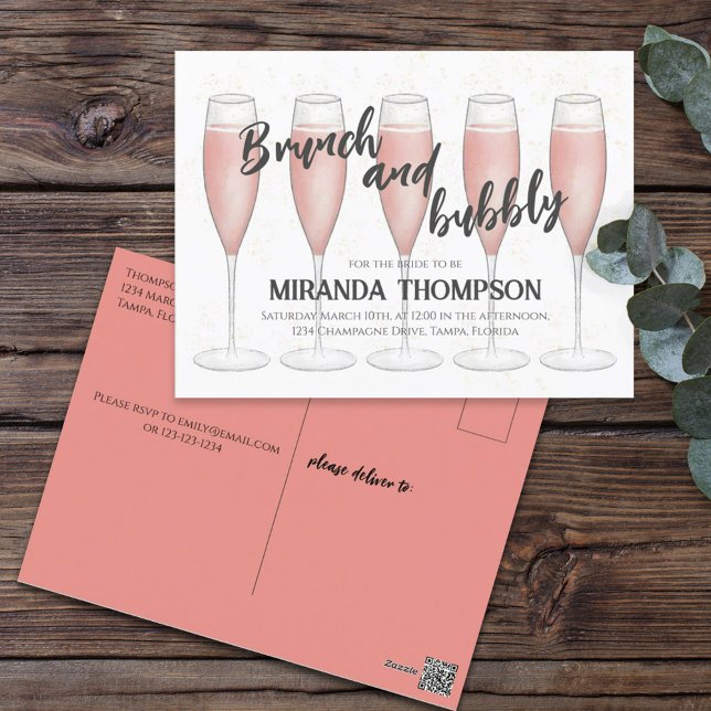 Carte Postale Brunch rose et Fête des mariées champagne Bubbly (Créateur téléchargé)