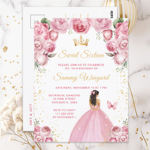 Carte Postale Brunette Cheveux Rose Fardée Princesse Sweet Seize