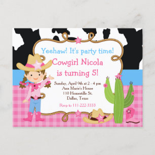 Carte Postale Brunette Cowgirl Western fête d'anniversaire
