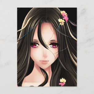 Carte Postale Brunette Rose Eyed Anime Girl Cartoon