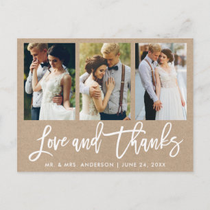 Carte Postale Brush Script 3 Photo Mariage Love Thanks Kraft