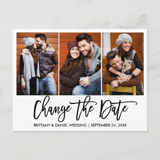 Carte Postale Brush Script 3 Photo Modifier La Date Nouvelle Dat (Devant)