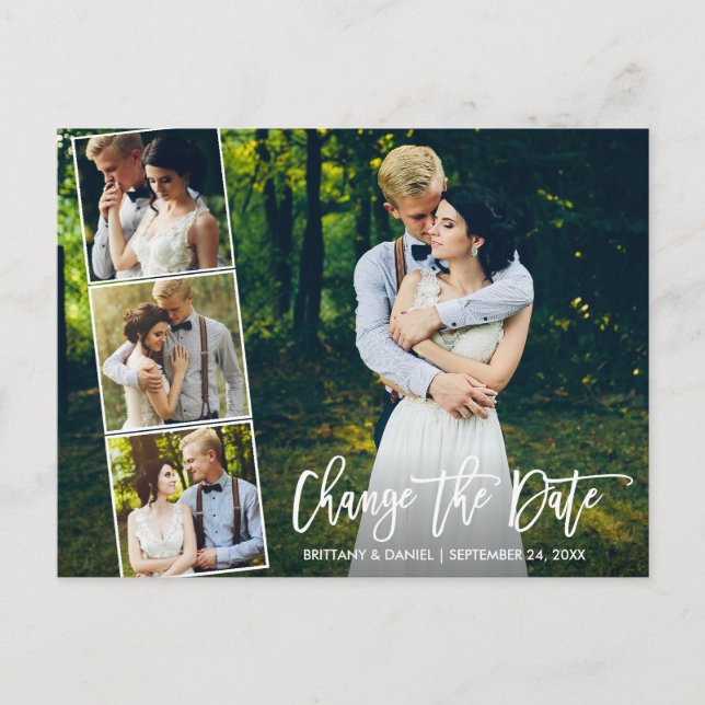 Carte Postale Brush Script 4 Photo Modifier La Date Nouvelle Dat (Devant)