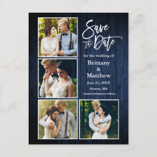 Carte Postale Brush Script Bleu Bois Save The Date 4 Photo
