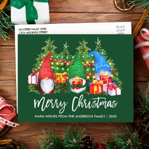 Carte Postale Brush Script Feux de Noël Gnomes Vert