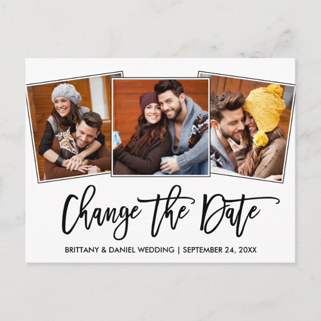 Carte Postale Brush Script Modifier La Date Nouvelle Date 3 Phot (Devant)