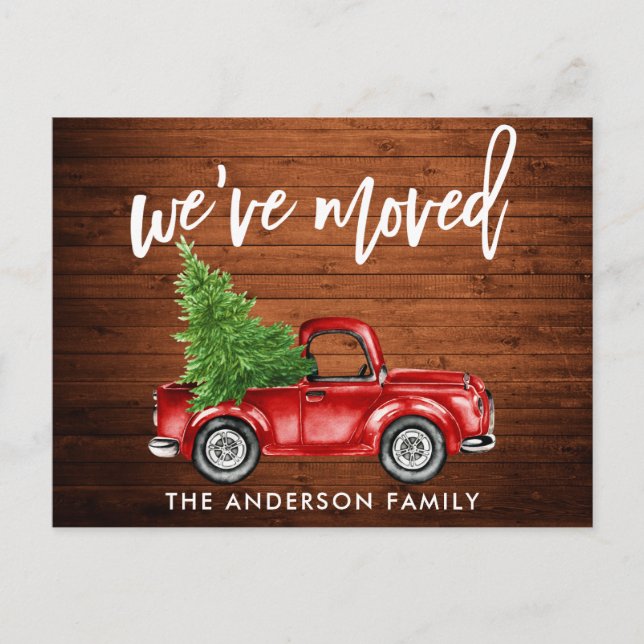 Carte Postale Brush Script Russe Adresse Changer Red Truck Tree (Devant)